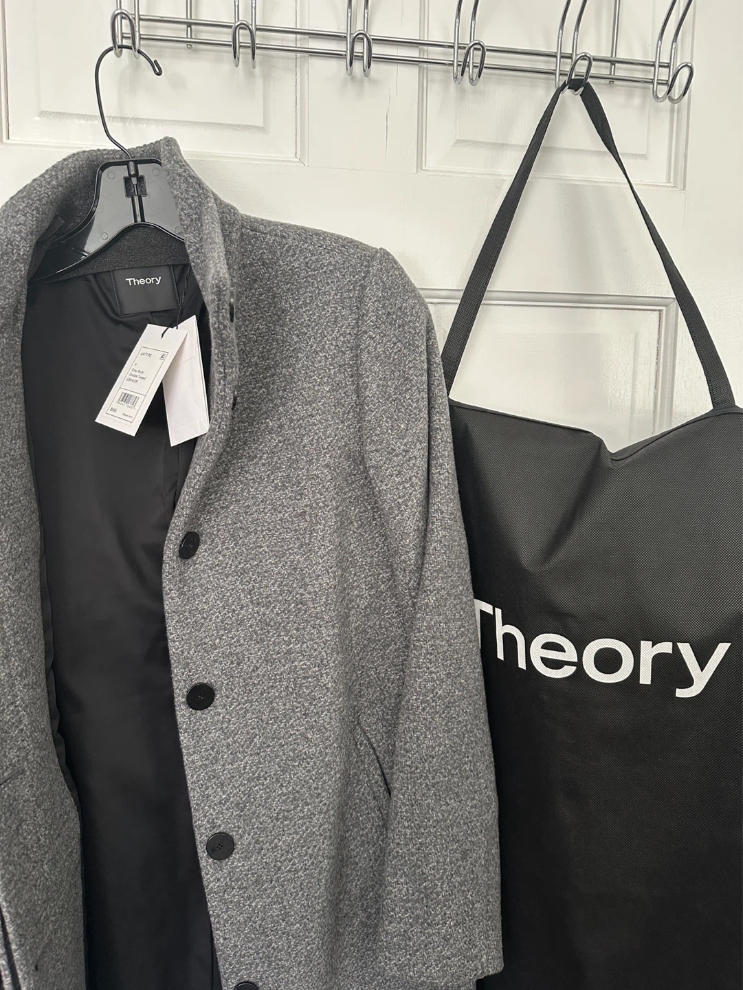 Theory Gray Multi Double Tweed Coat