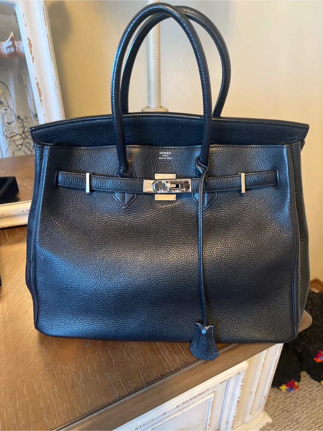 Hermès Paris Black Leather Tote Bag