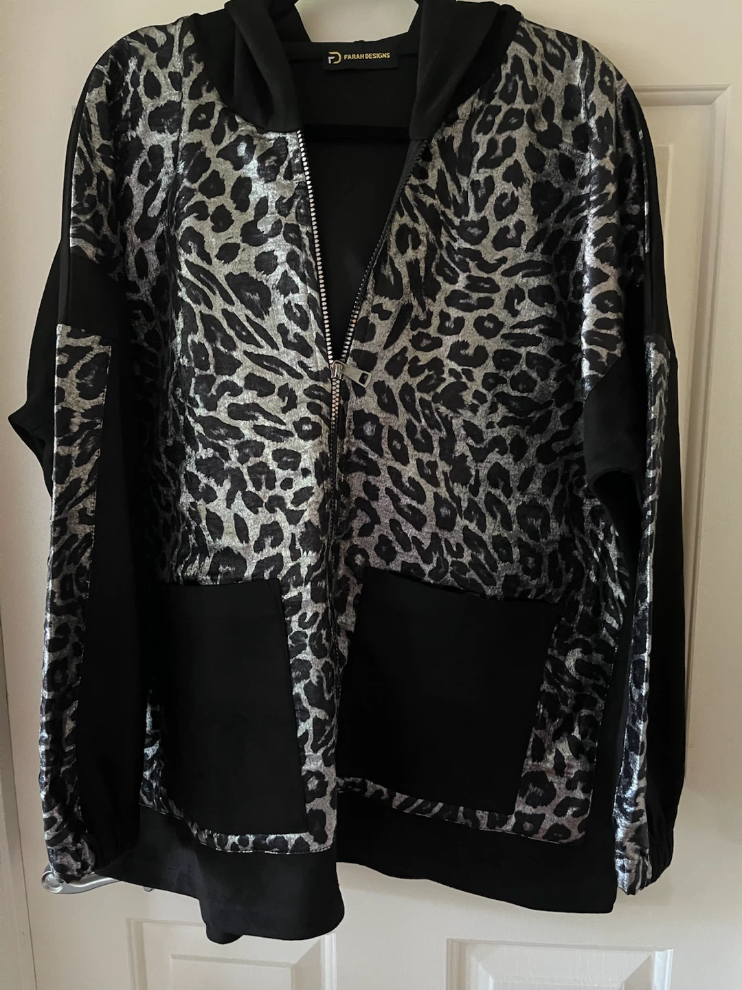 Leopard Print Zip-Up Hoodie - Two pieces and Wide Leg Pants