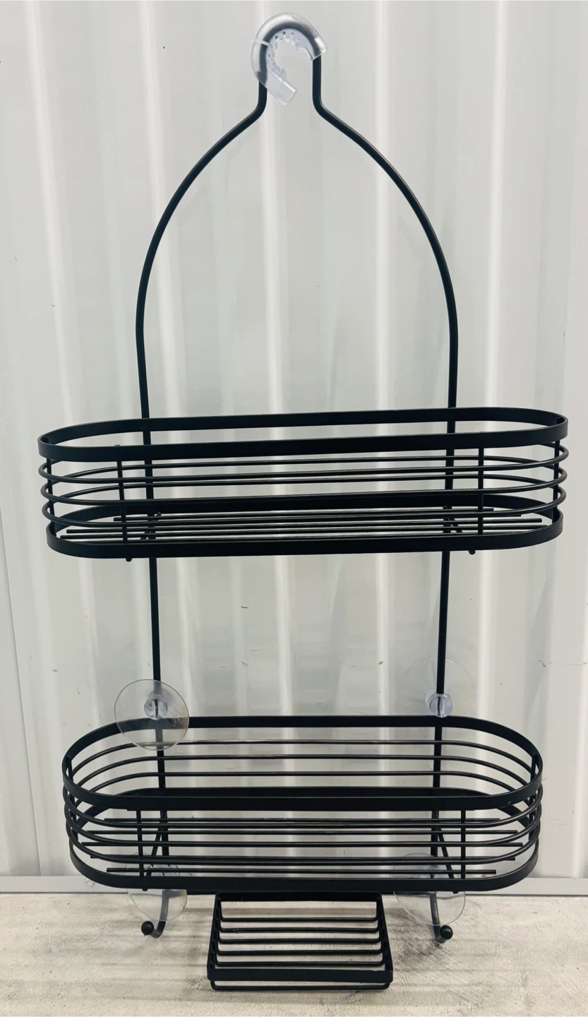 3-Tier Black Metal Shower Caddy with Soap Dish