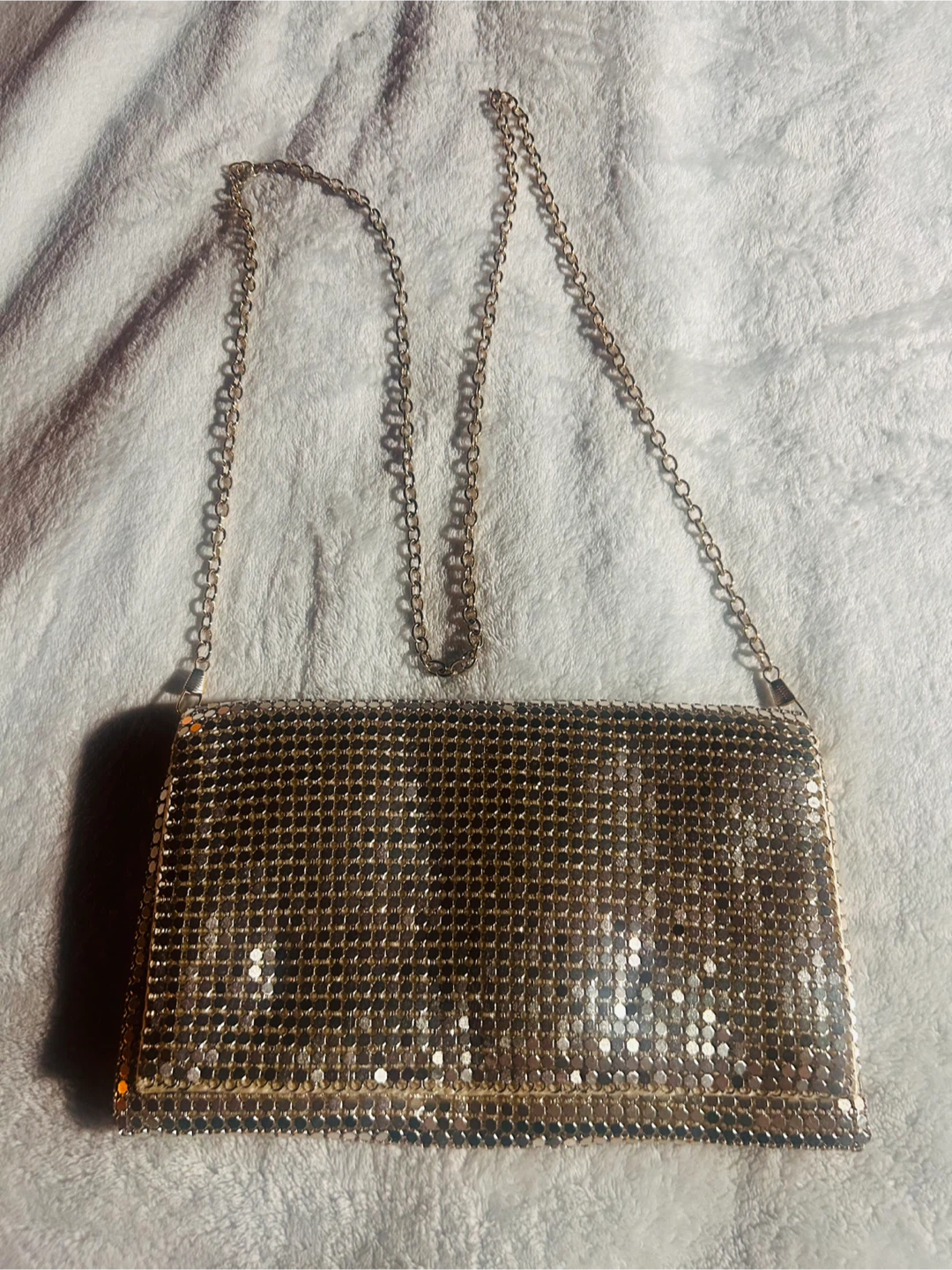 Gold Mesh Evening Clutch with Chain Strap