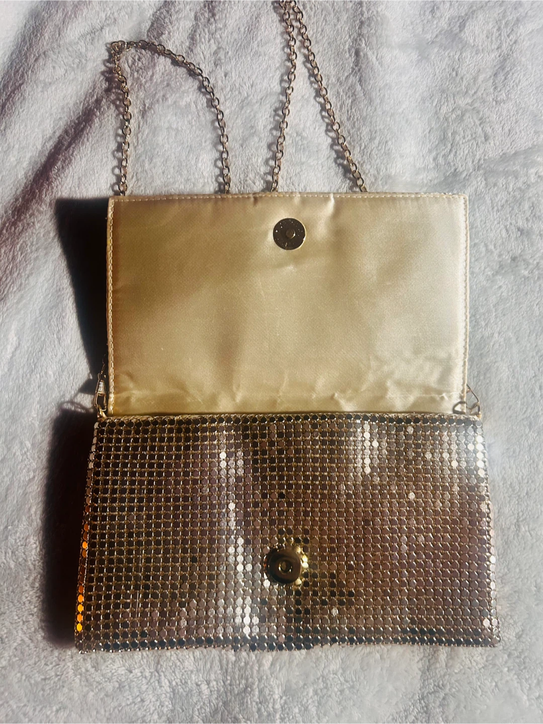 Gold Mesh Evening Clutch with Chain Strap - photo 2