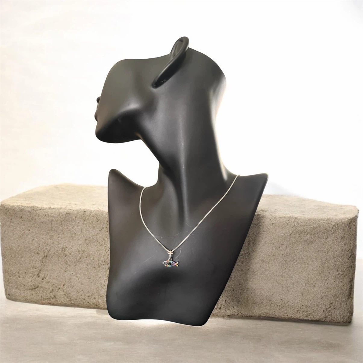 Jesus Fish and Cross Pendant Necklace - photo 2