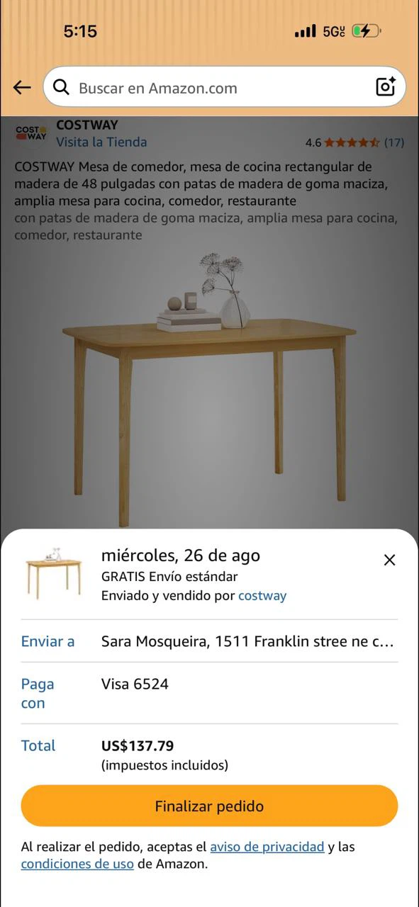 Mesa de madera para 4 sillas