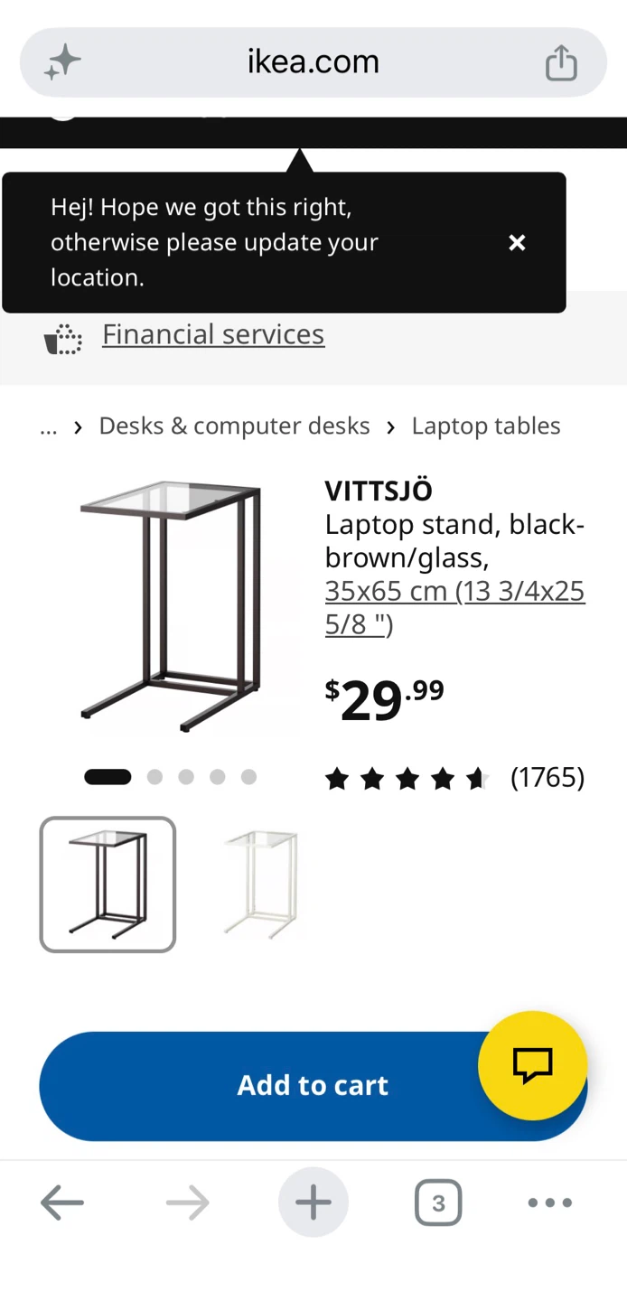 IKEA Laptop Stand Black/Glass Side Table