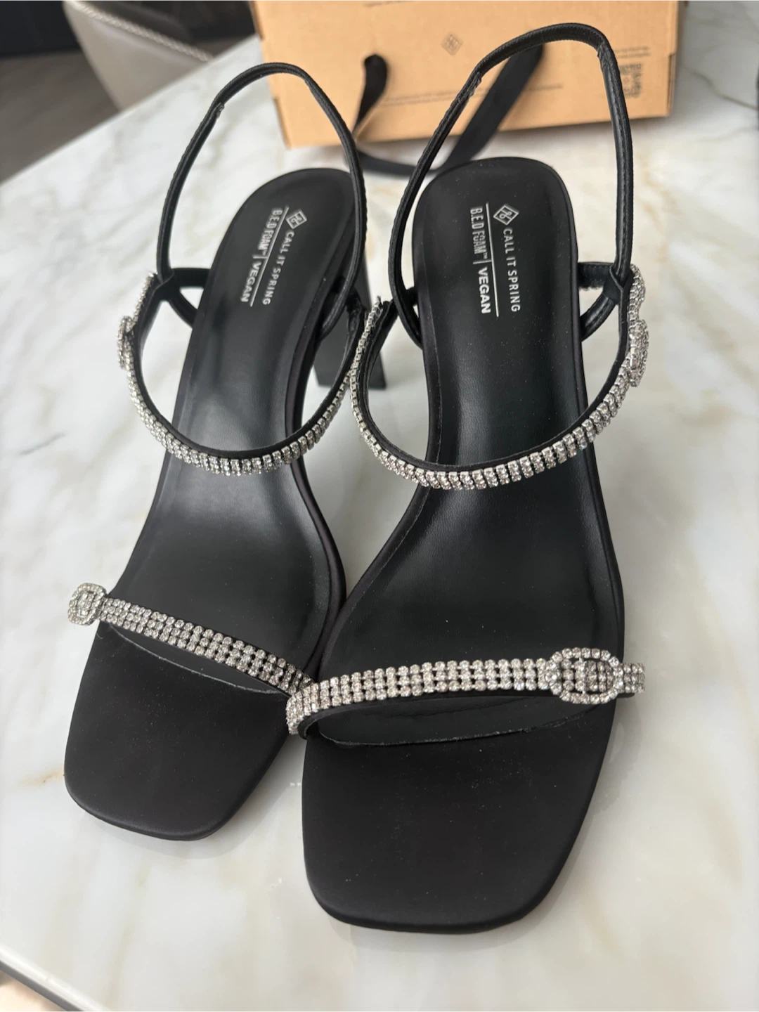 Call It Spring Black Embellished Heeled Sandals Size 8 - photo 2