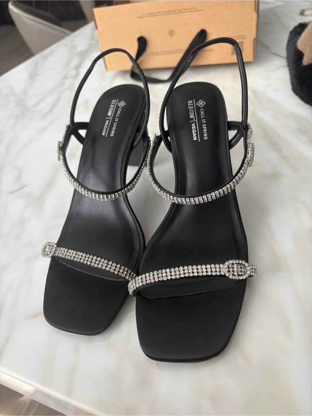 Call It Spring Black Embellished Heeled Sandals Size 8 - photo 3