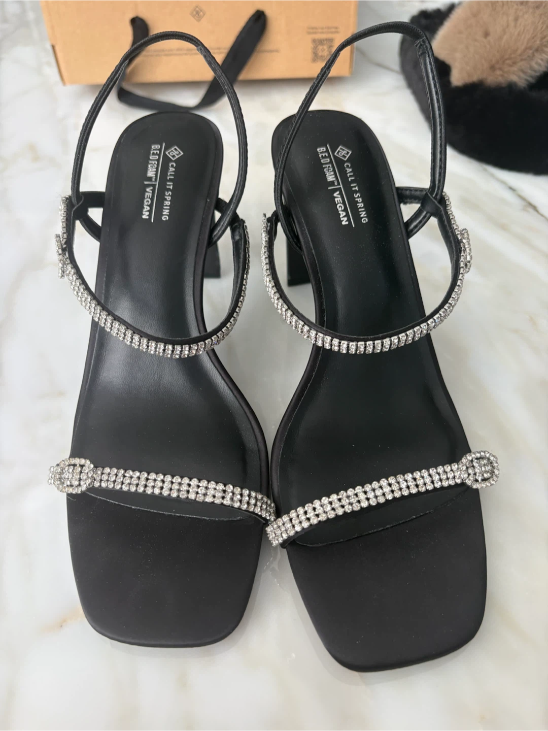 Call It Spring Black Embellished Heeled Sandals Size 8 - photo 4