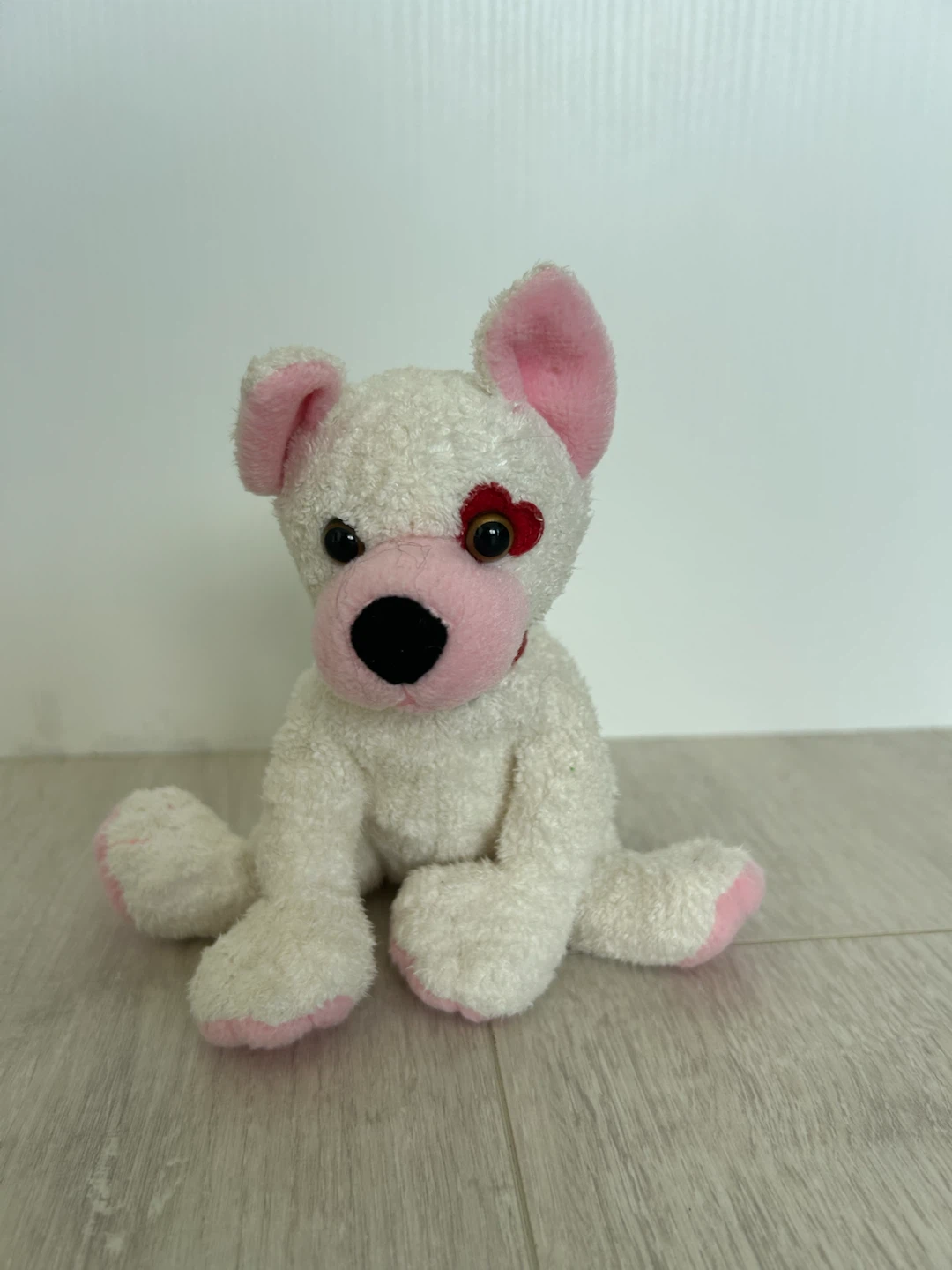 2001 White stuffed dog with pink accents