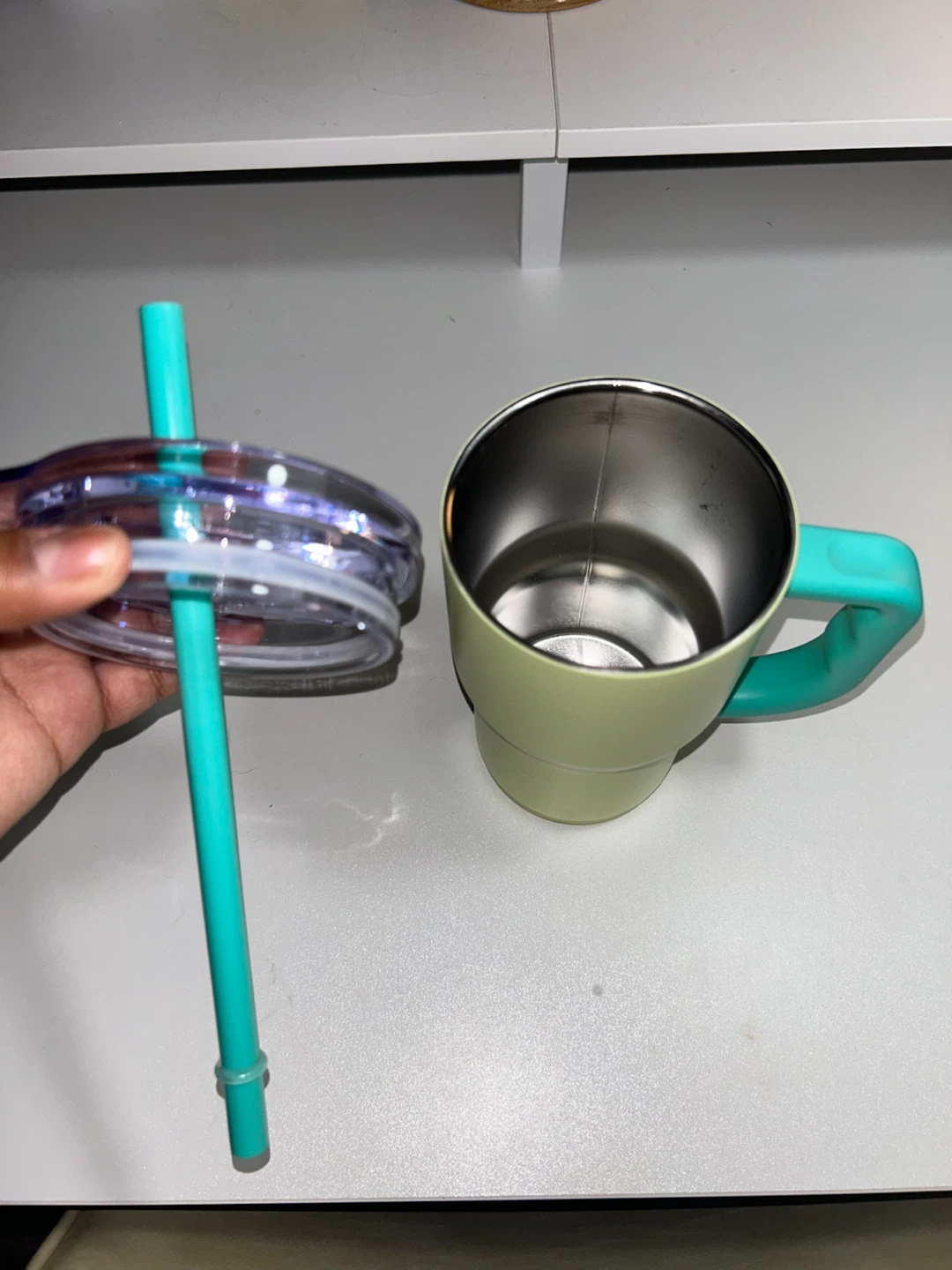 Tumbler with Teal Handle and Straw - photo 3