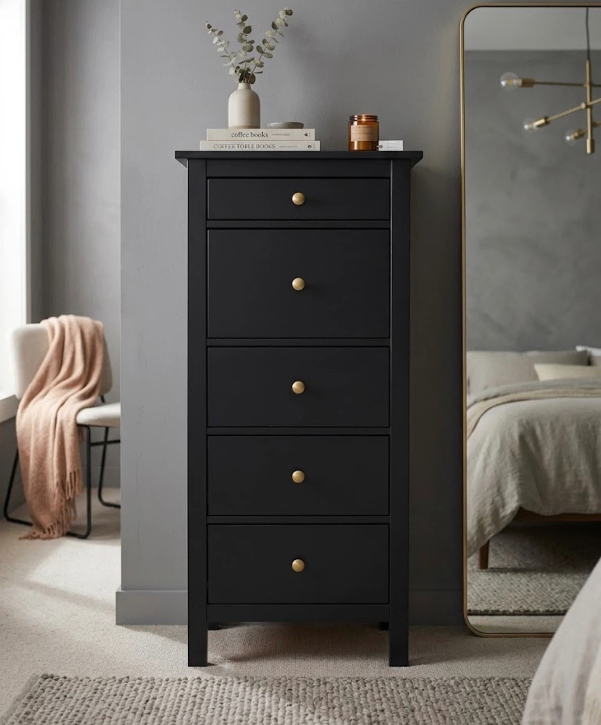 Black 5-Drawer Tall Dresser