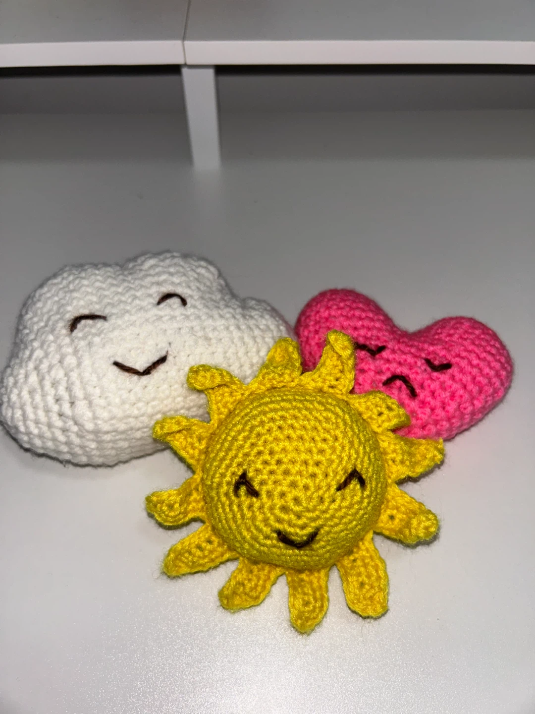 Crocheted Sun, Cloud, and Heart Set