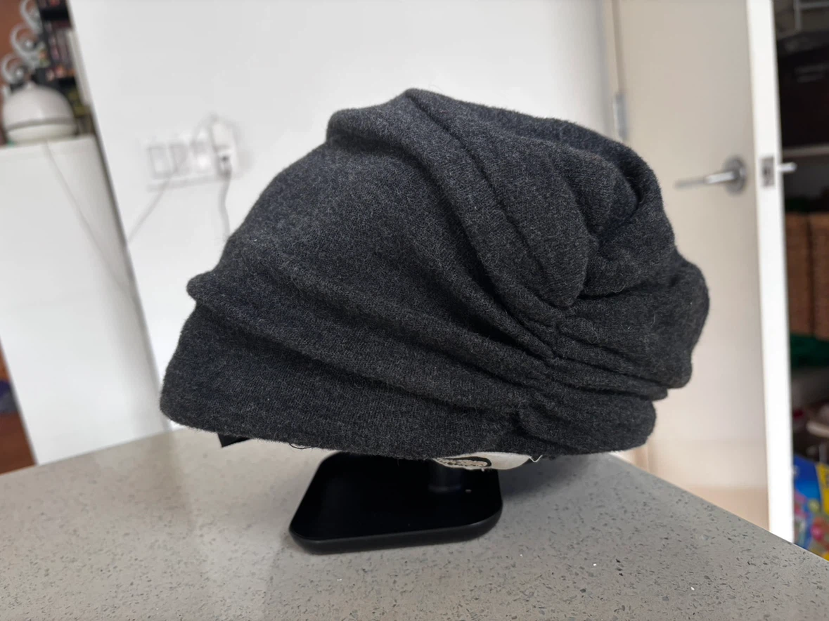 Eugeni Kim Charcoal Gray Slouchy Beanie with Chain Accent