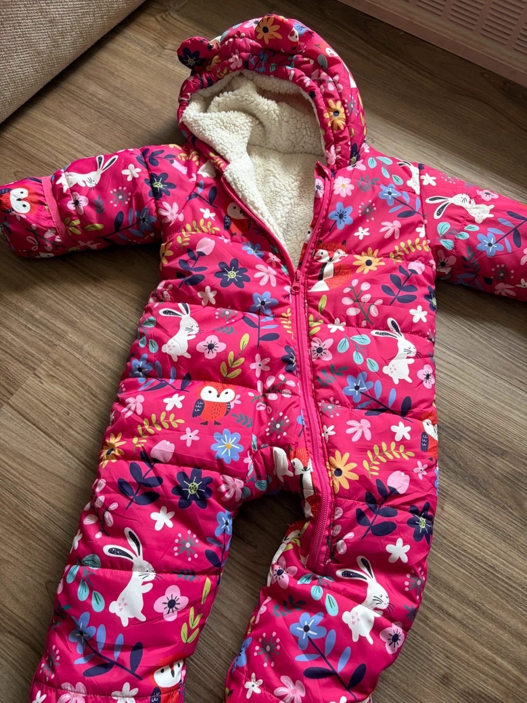 JiAmy Baby Snowsuit with Bear Ears Hood - Pink Floral