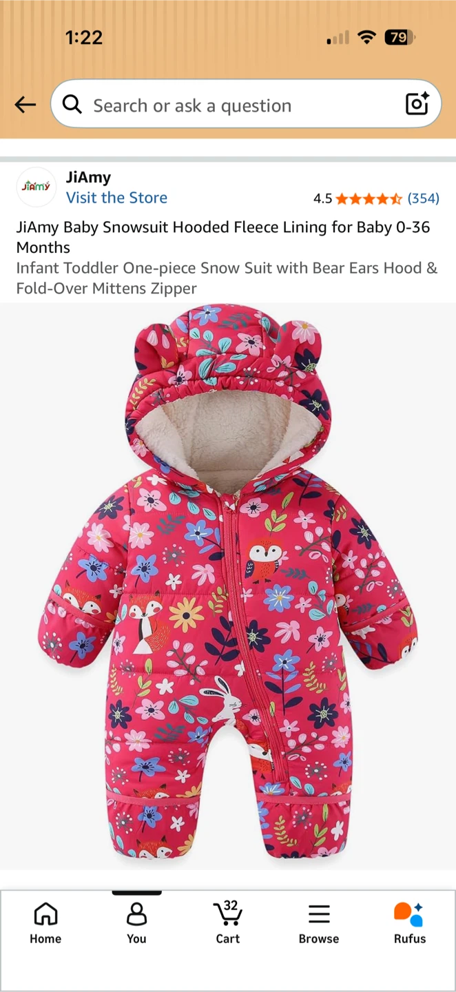 JiAmy Baby Snowsuit with Bear Ears Hood - Pink Floral - photo 2