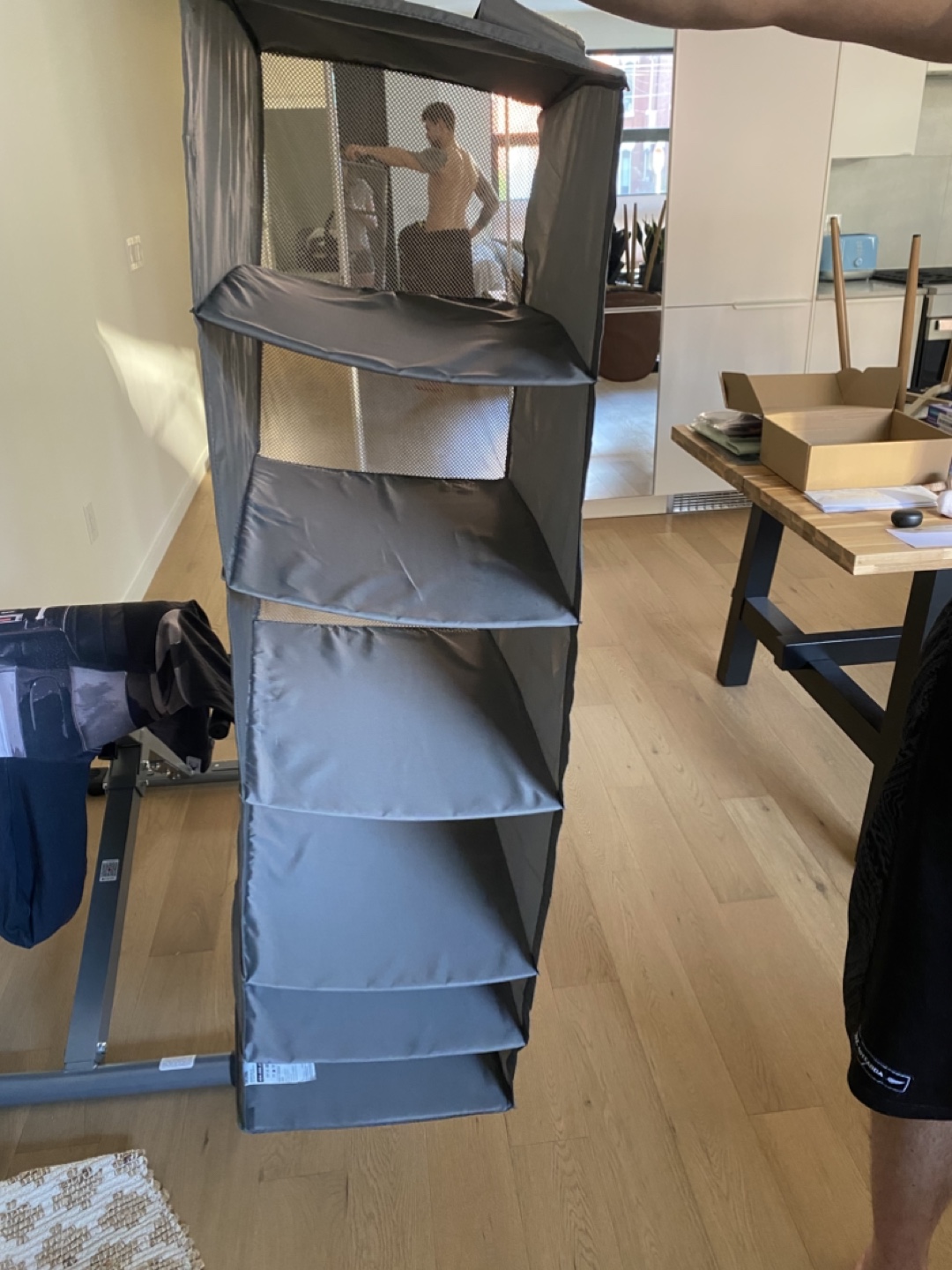 Grey and White Fabric Hanging Shelf Organizer (Ikea Skubb)