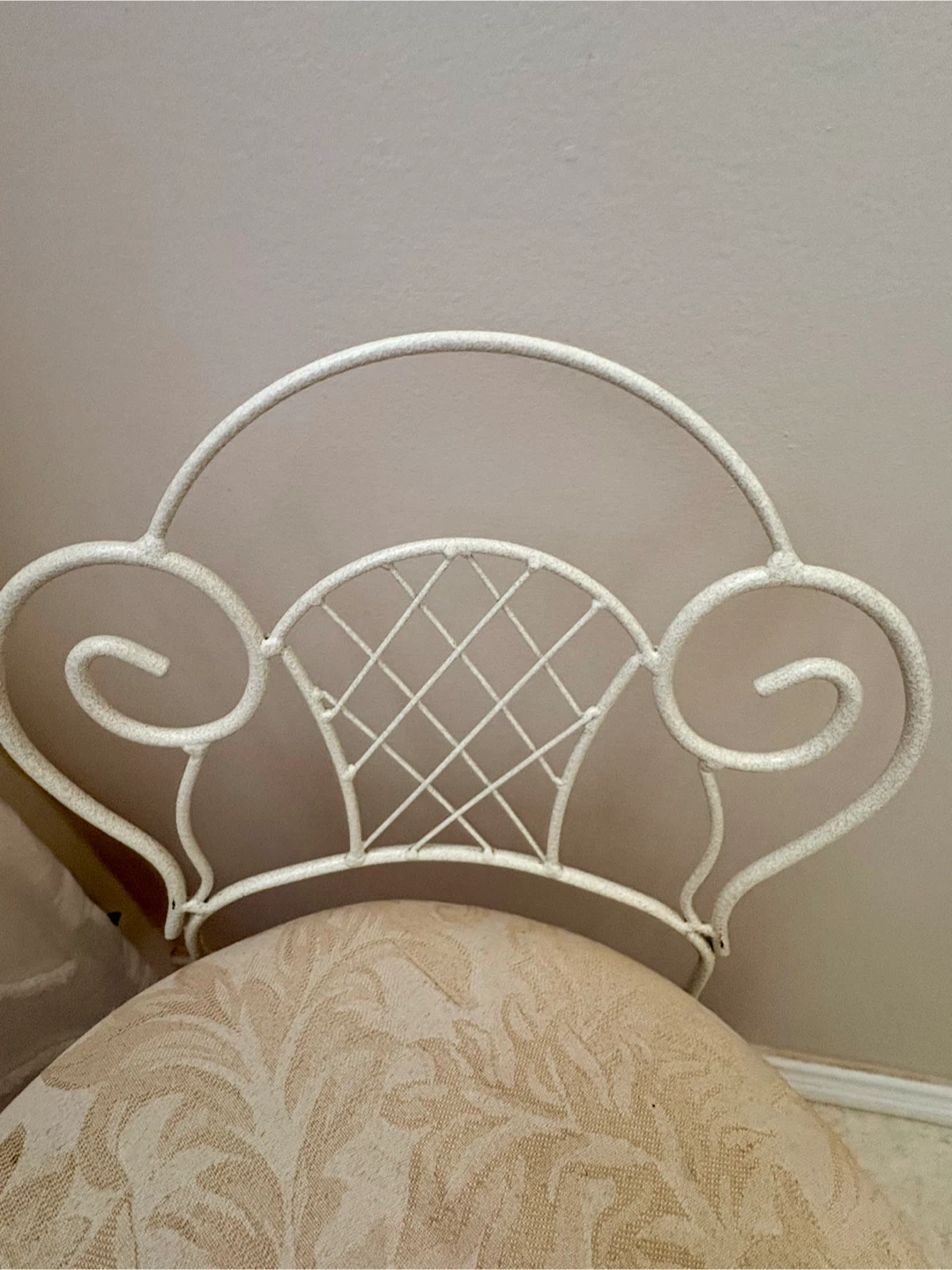 White Metal Vanity Stool with Upholstered Seat