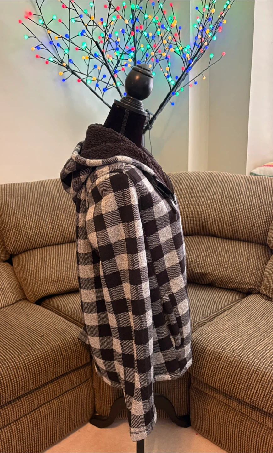 ✨✨Women's Plaid Sherpa Lined Hoodie Size L - photo 4
