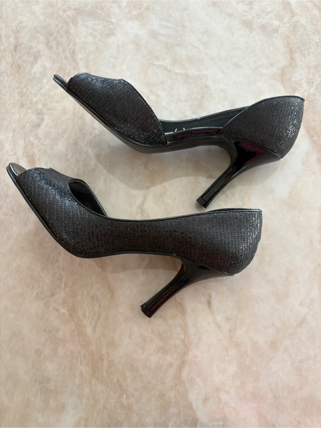 Size 10 Black Glitter Peep-Toe Heels - photo 2