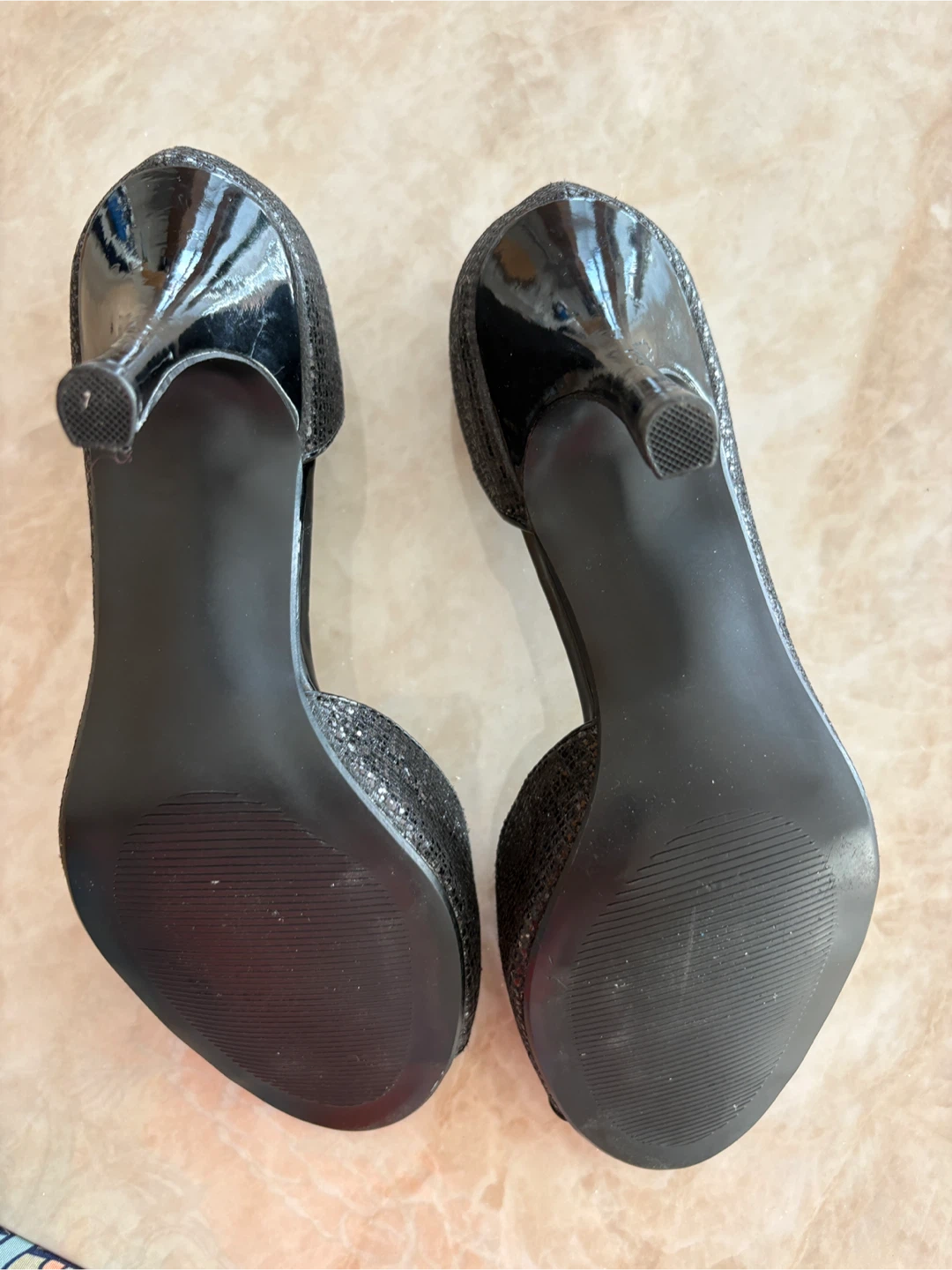 Size 10 Black Glitter Peep-Toe Heels - photo 3