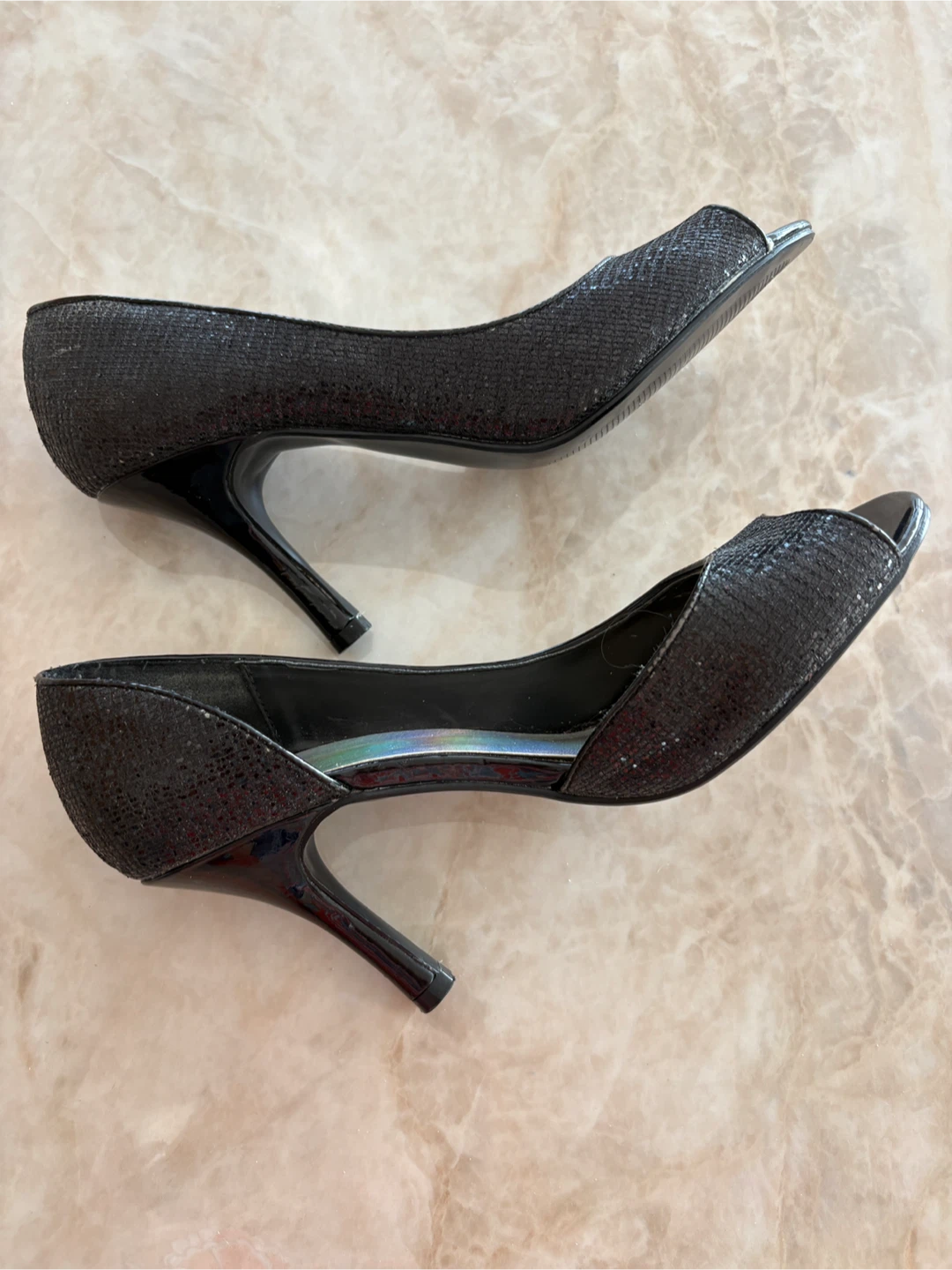 Size 10 Black Glitter Peep-Toe Heels - photo 4