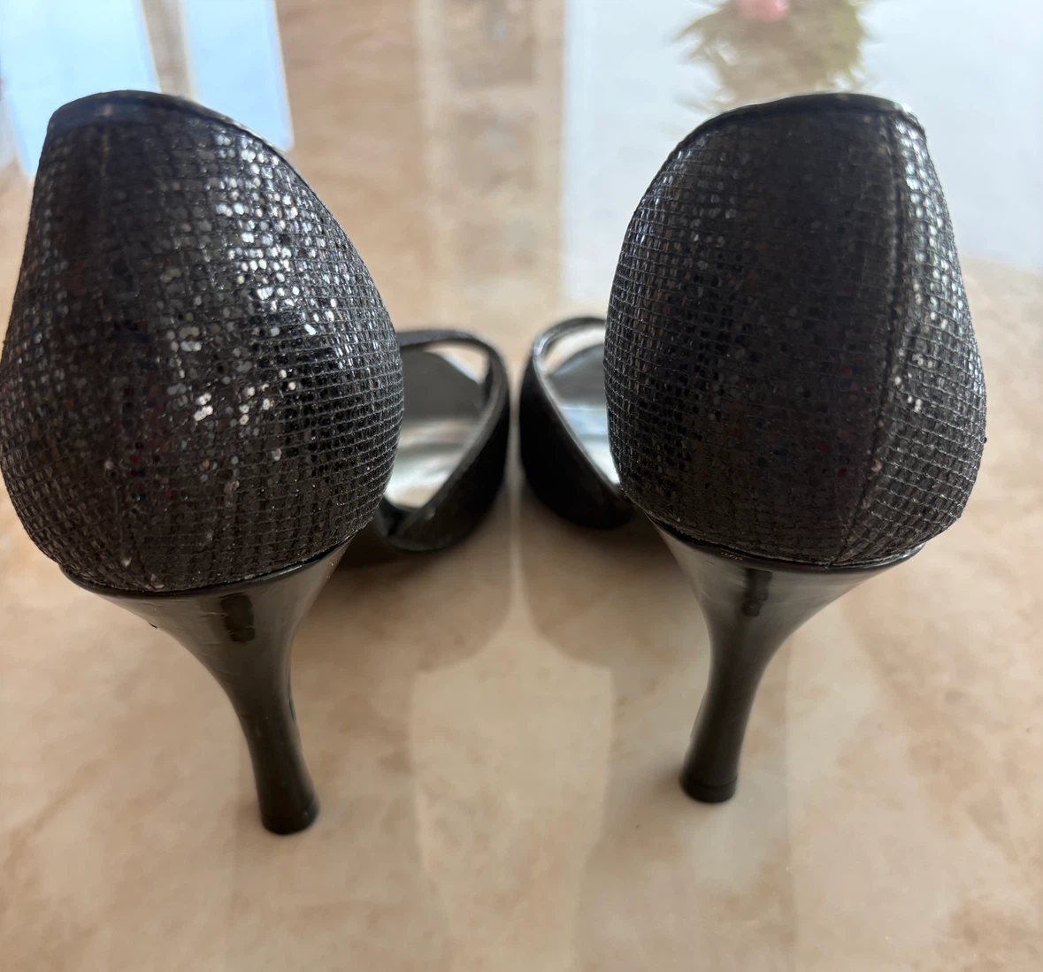 Size 10 Black Glitter Peep-Toe Heels - photo 5