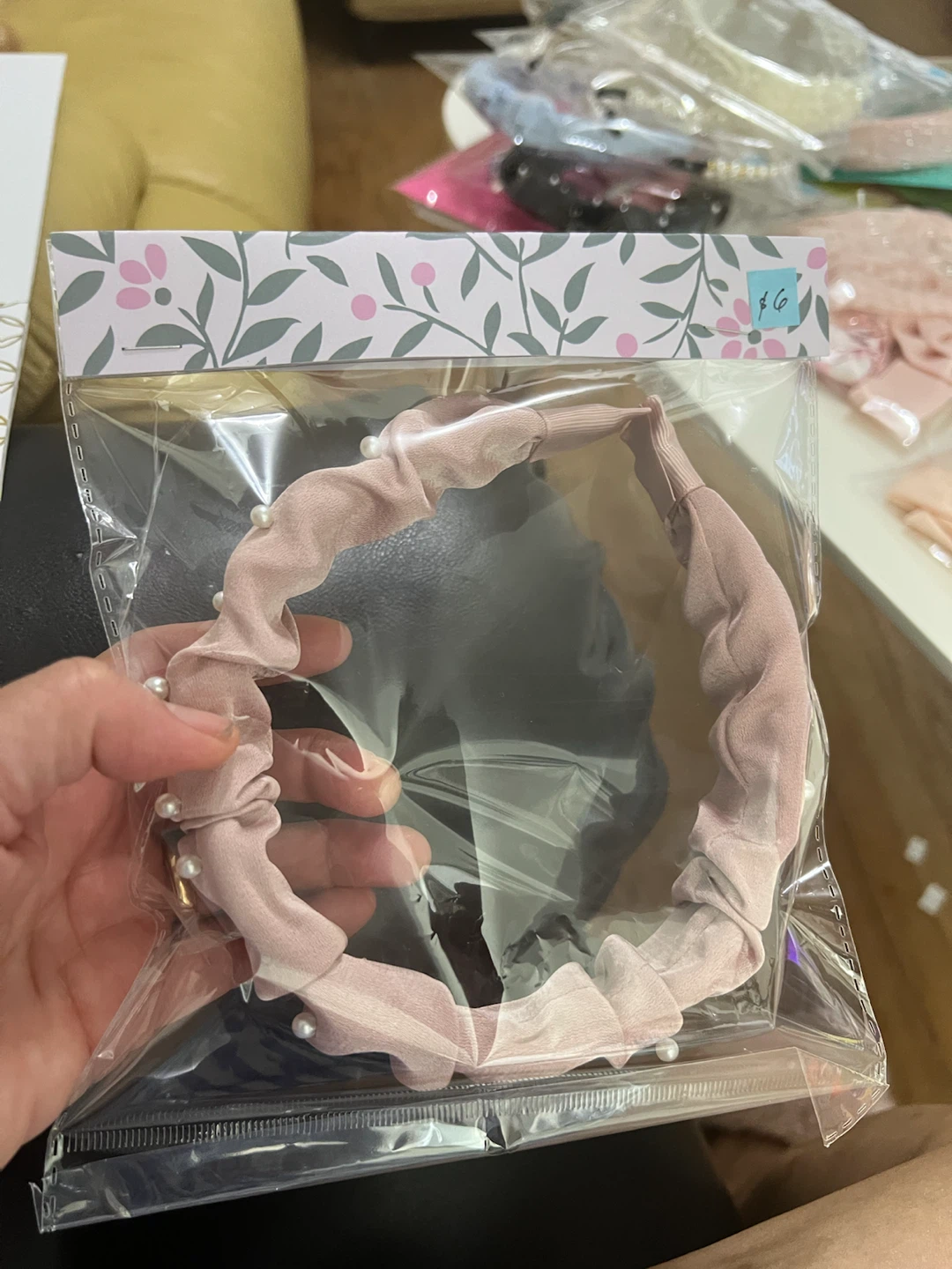 Pearl Embellished Headbands - Pink and White Lace