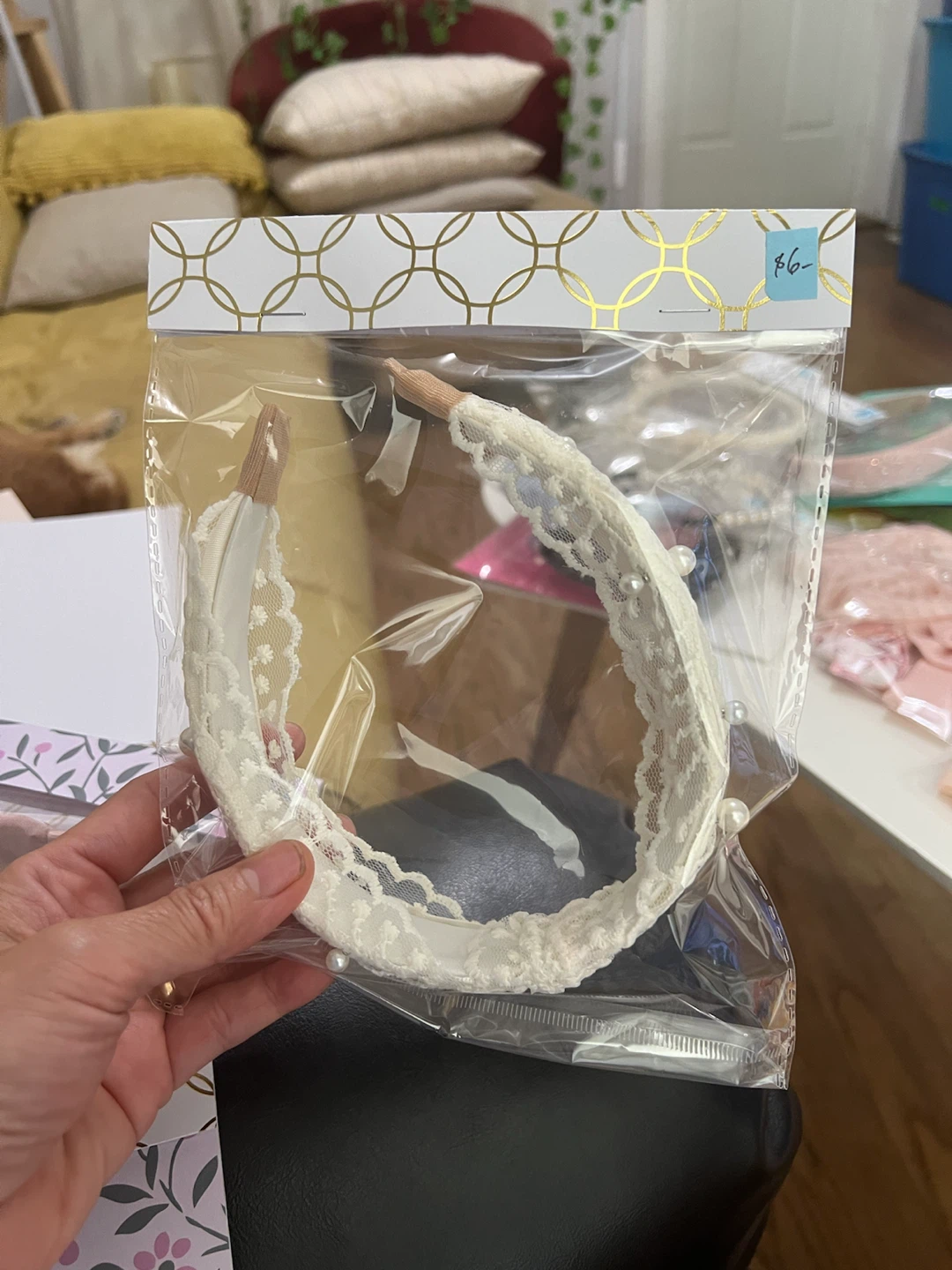 Pearl Embellished Headbands - Pink and White Lace - photo 2