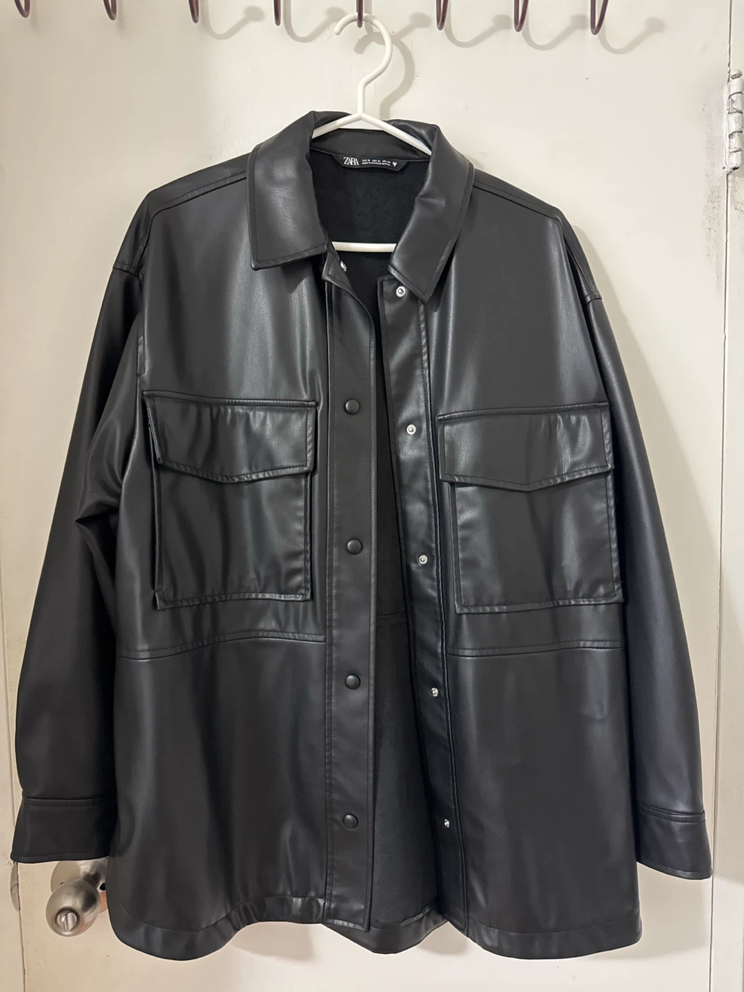 ZARA Black Faux Leather Shacket Jacket