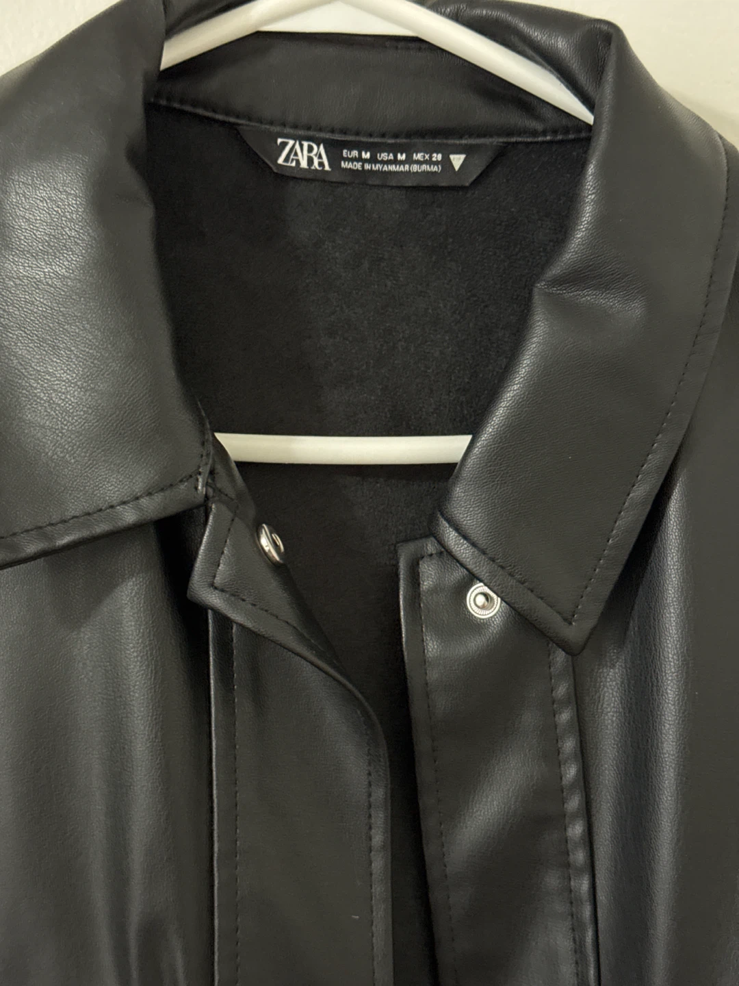 ZARA Black Faux Leather Shacket Jacket - photo 3