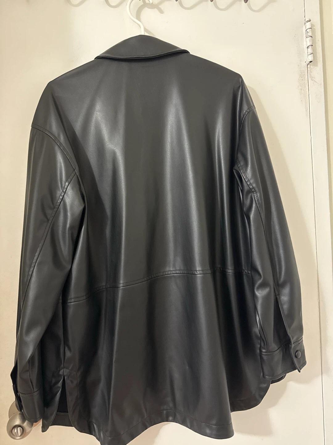 ZARA Black Faux Leather Shacket Jacket - photo 4