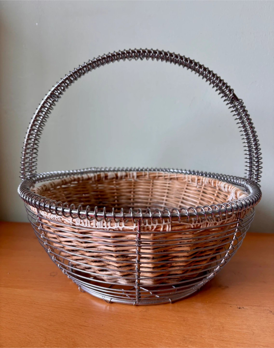 Wicker and Wire Basket with Handle