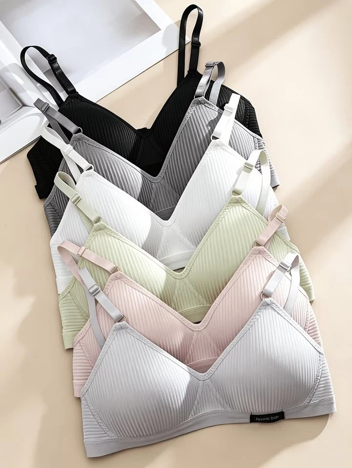 6 Pcs Women's Comfortable Ribbed Bralette Set (Asian L)