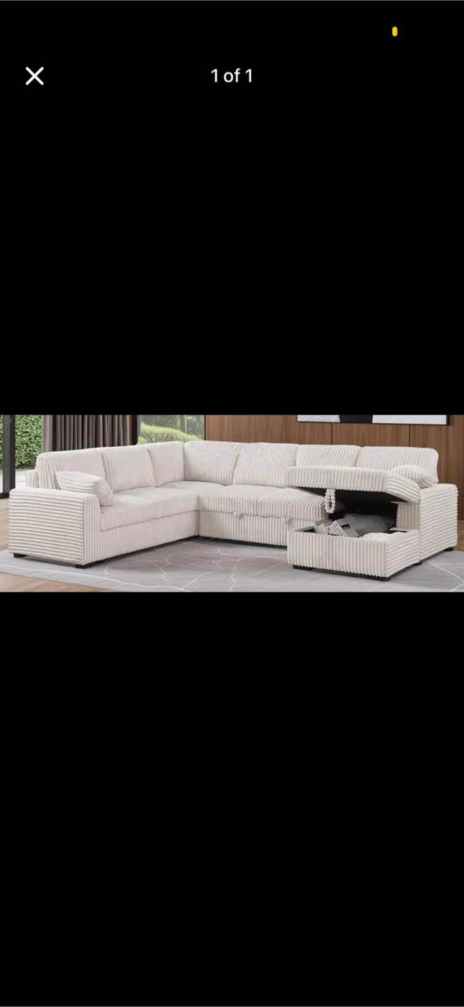 White Corduroy Sofa with Storage