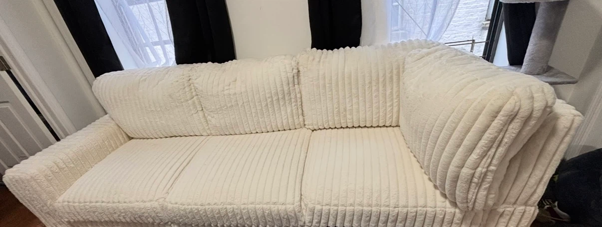 White Corduroy Sofa with Storage - photo 2