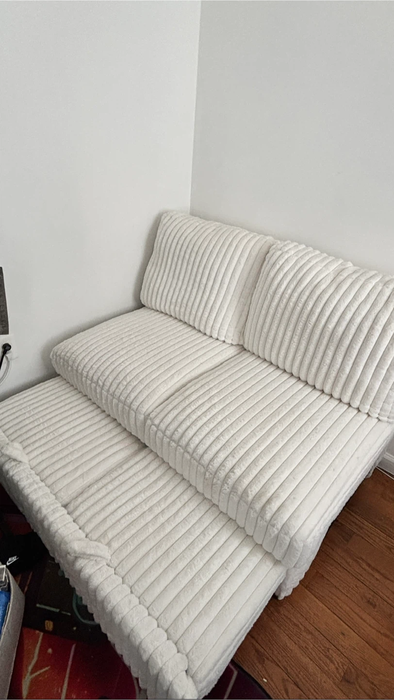White Corduroy Sofa with Storage - photo 4