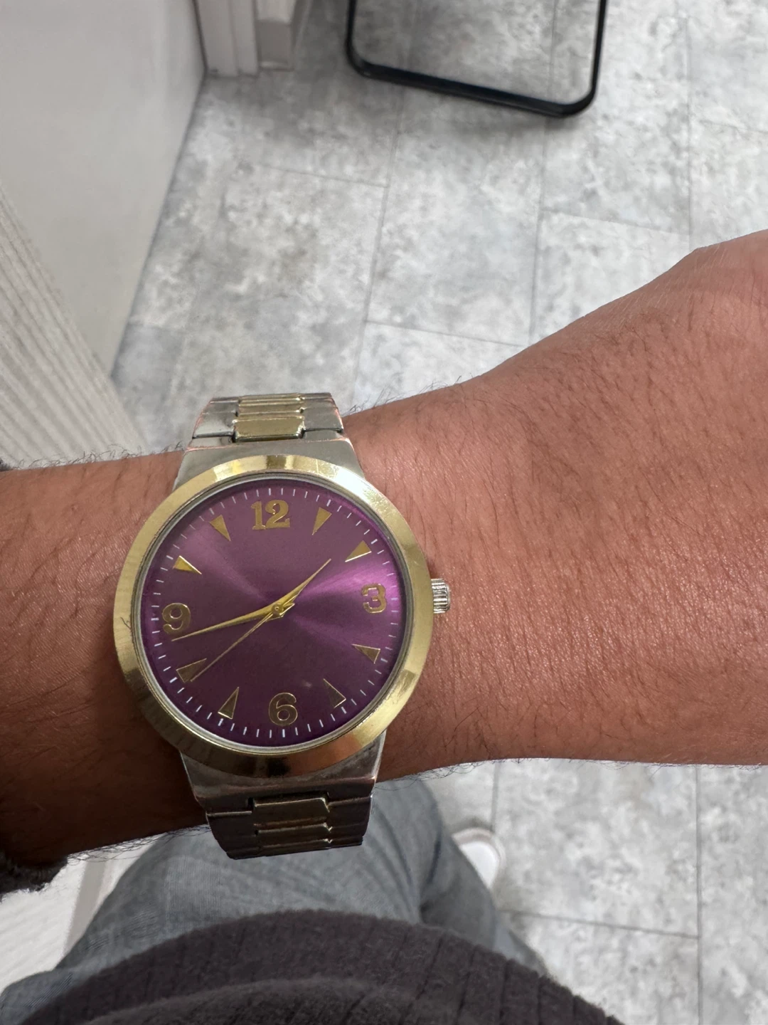 Gold Tone Watch with Purple Dial