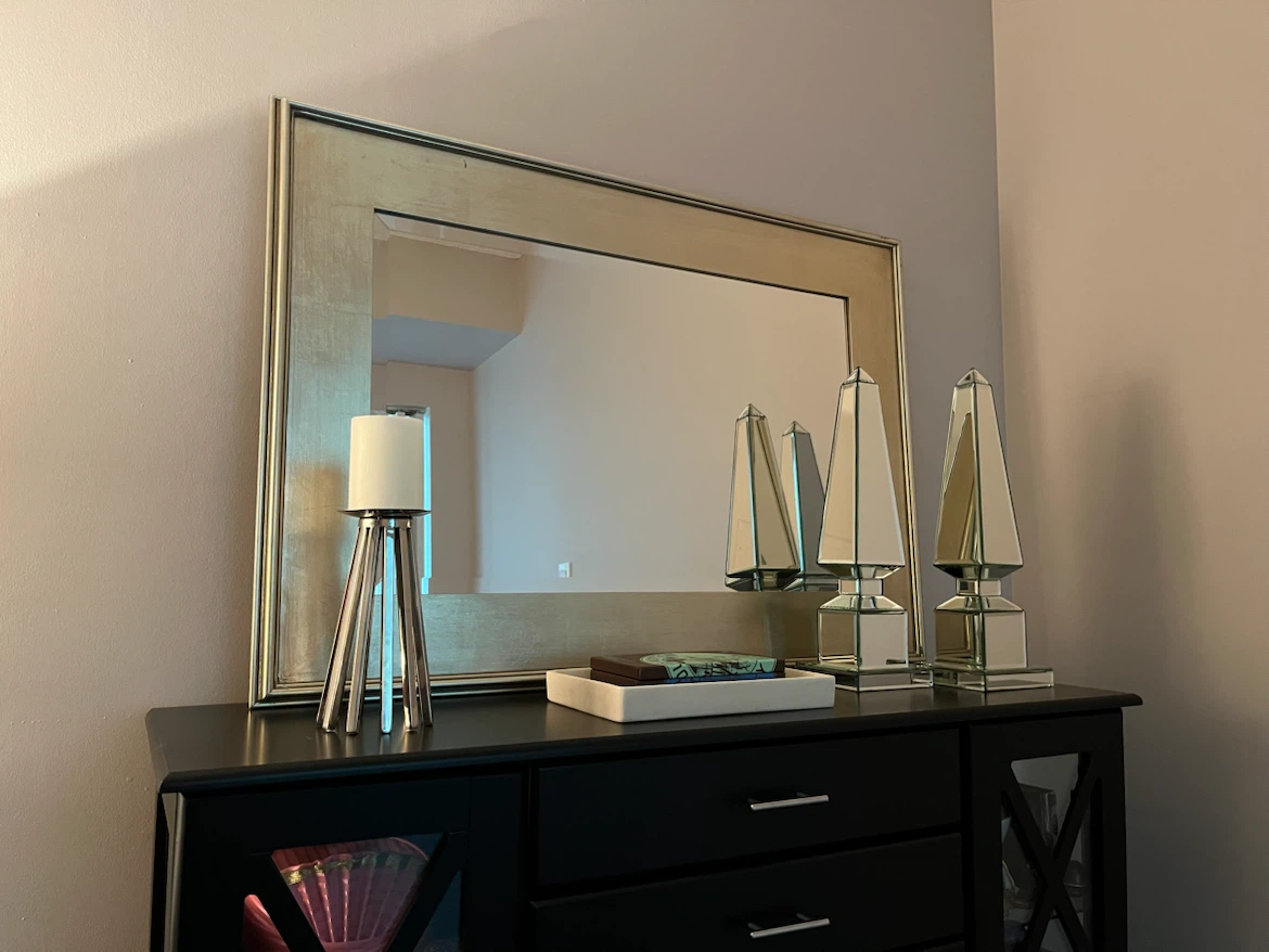 Lg Champagne Silver/gold beveled wall Mirror