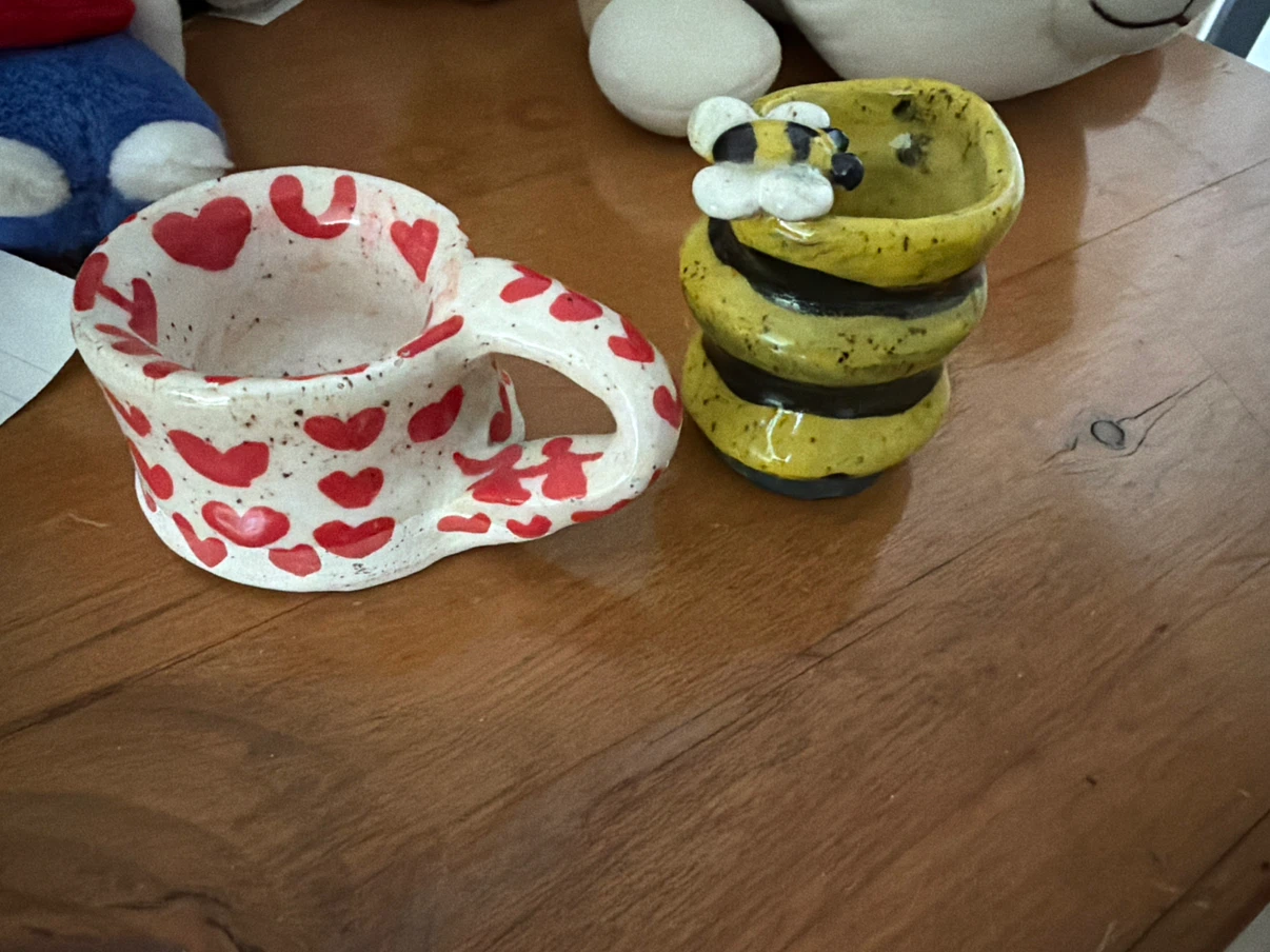 Handmade Ceramic Mug with Red Hearts