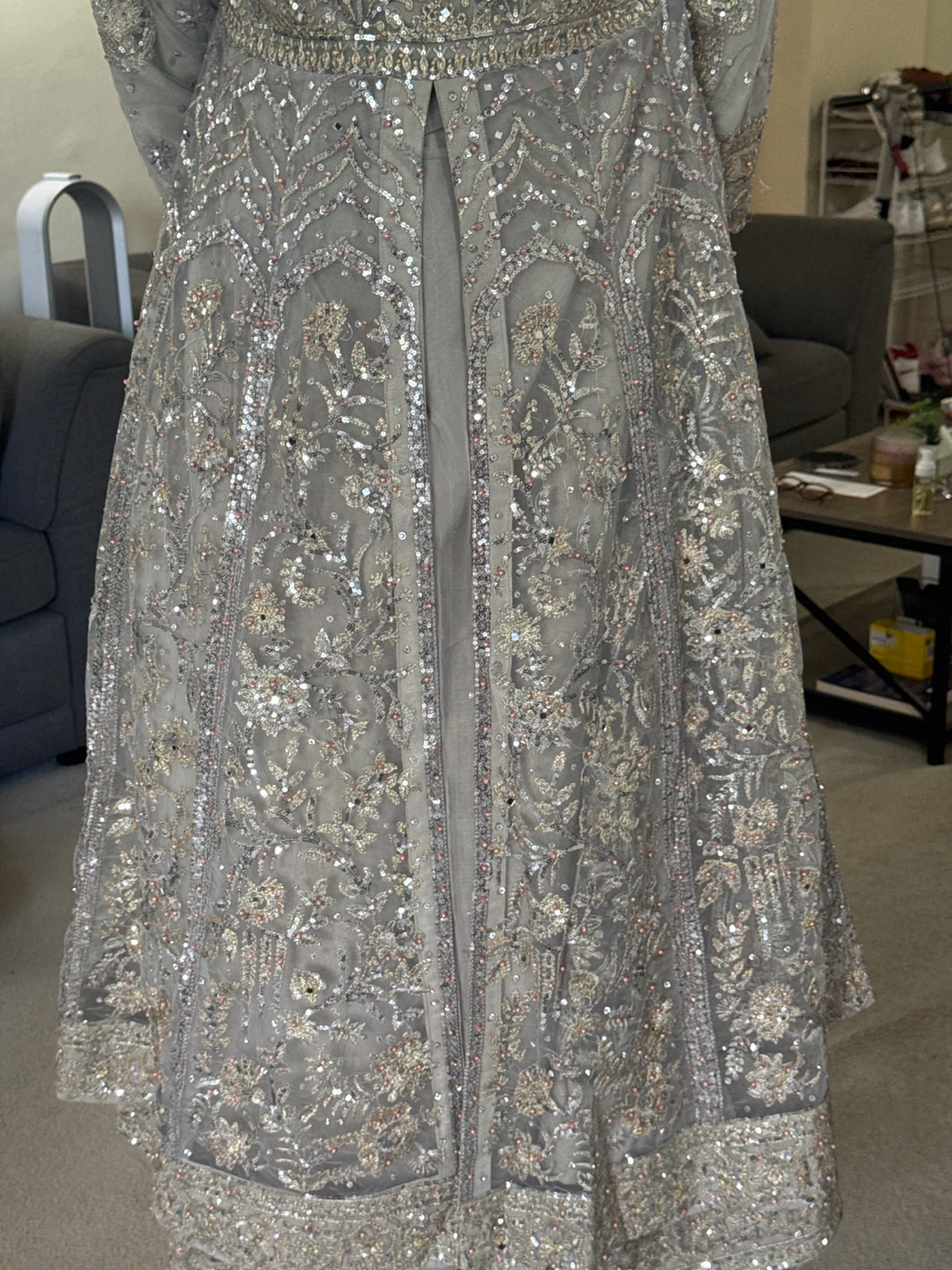 Embellished Grey Maxi Dress with Pants and Clutch - photo 3