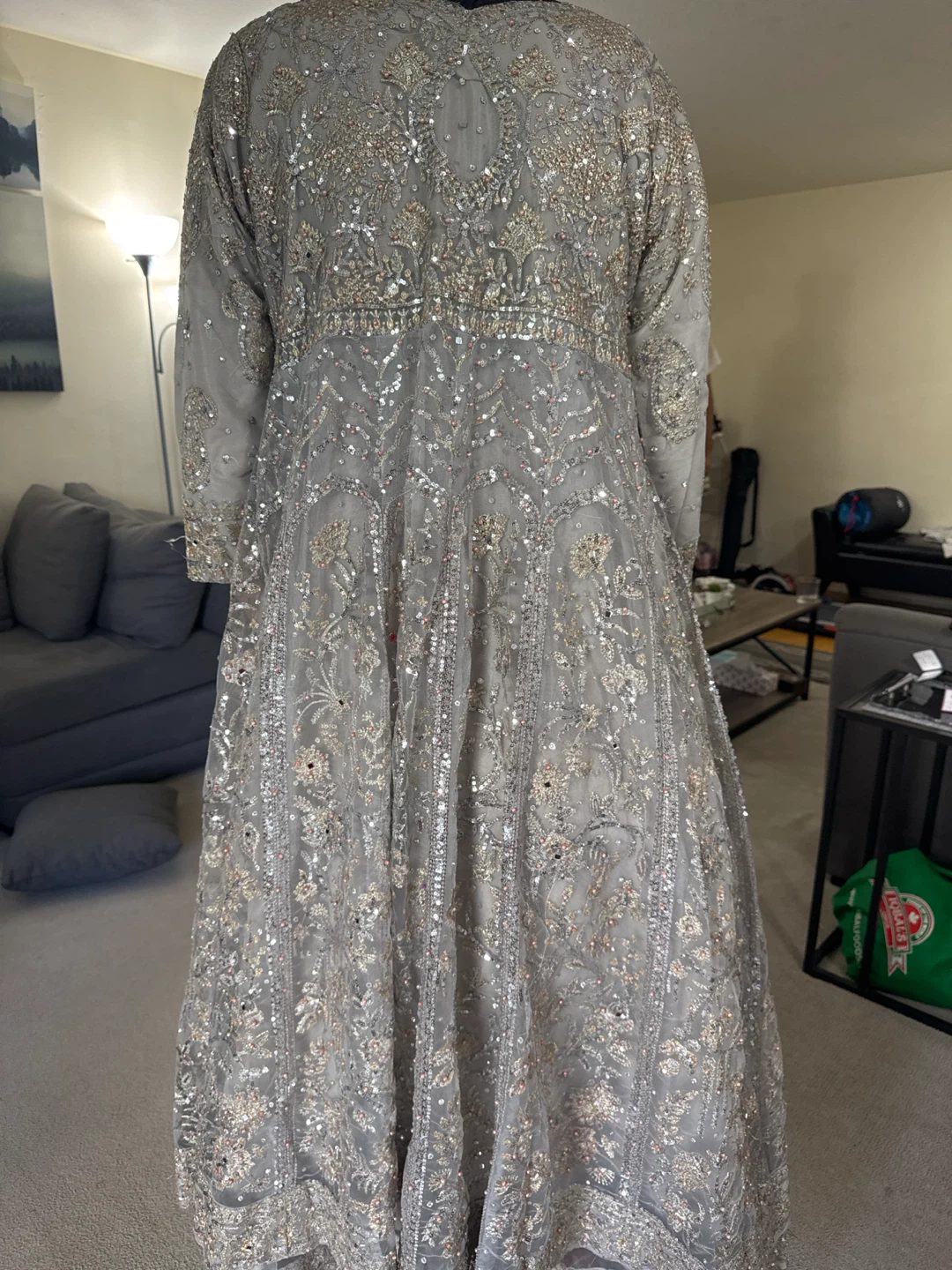Embellished Grey Maxi Dress with Pants and Clutch - photo 5