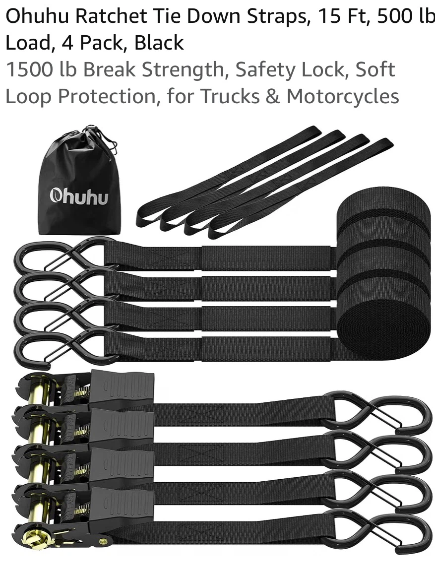 Ohuhu Ratchet Tie Downs - 4 Pack, Black - photo 2