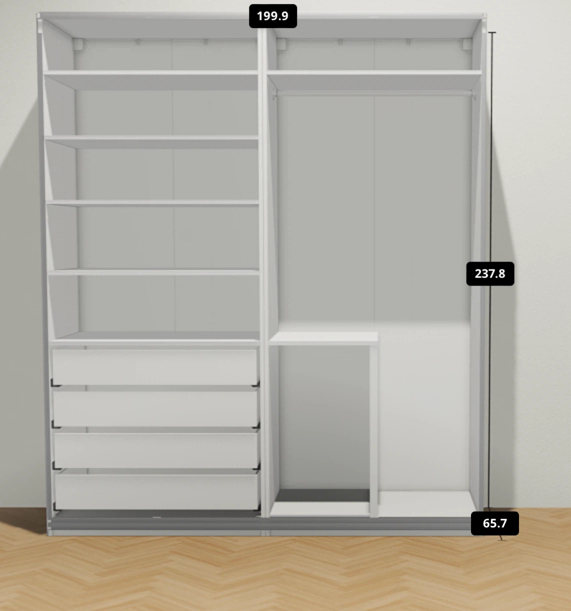 White Wardrobe with Shelves and Drawers