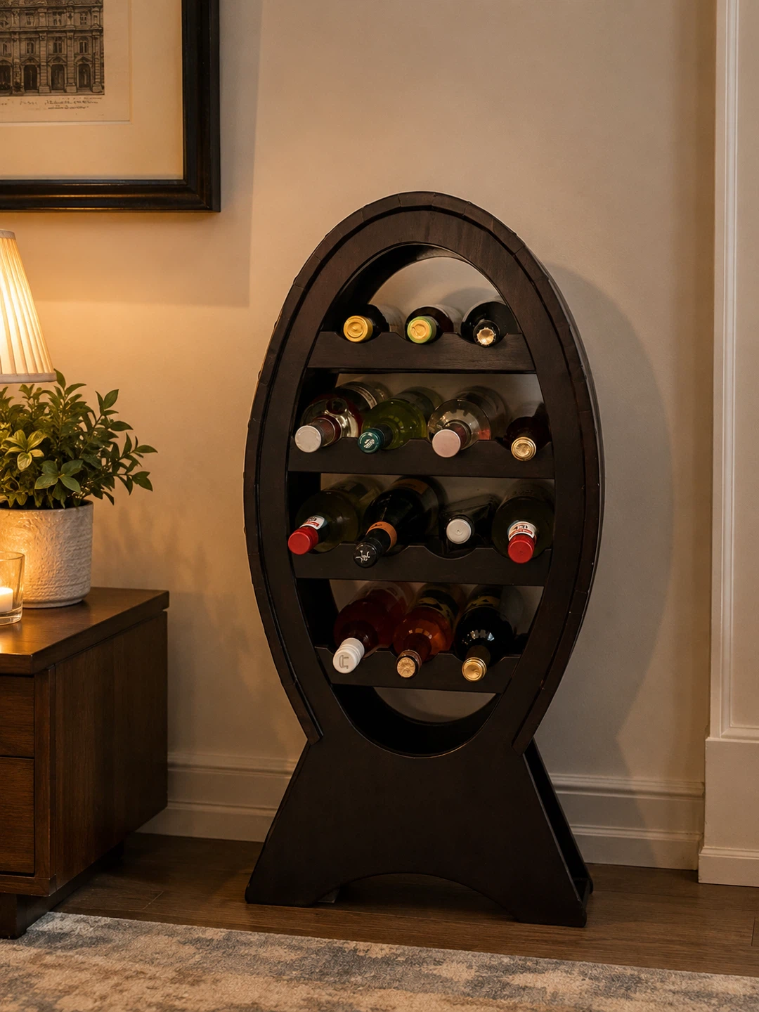 Dark Wood Oval Wine Rack