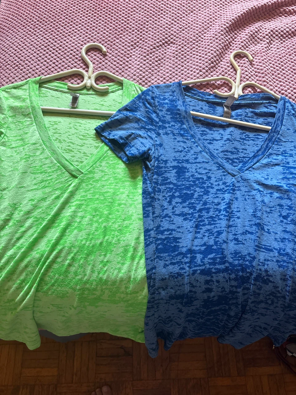 Lot of 2 V-Neck T-Shirts (Green & Blue)