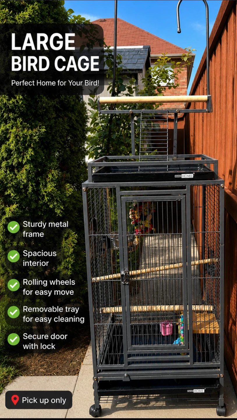 Large Bird Cage with Rolling Wheels