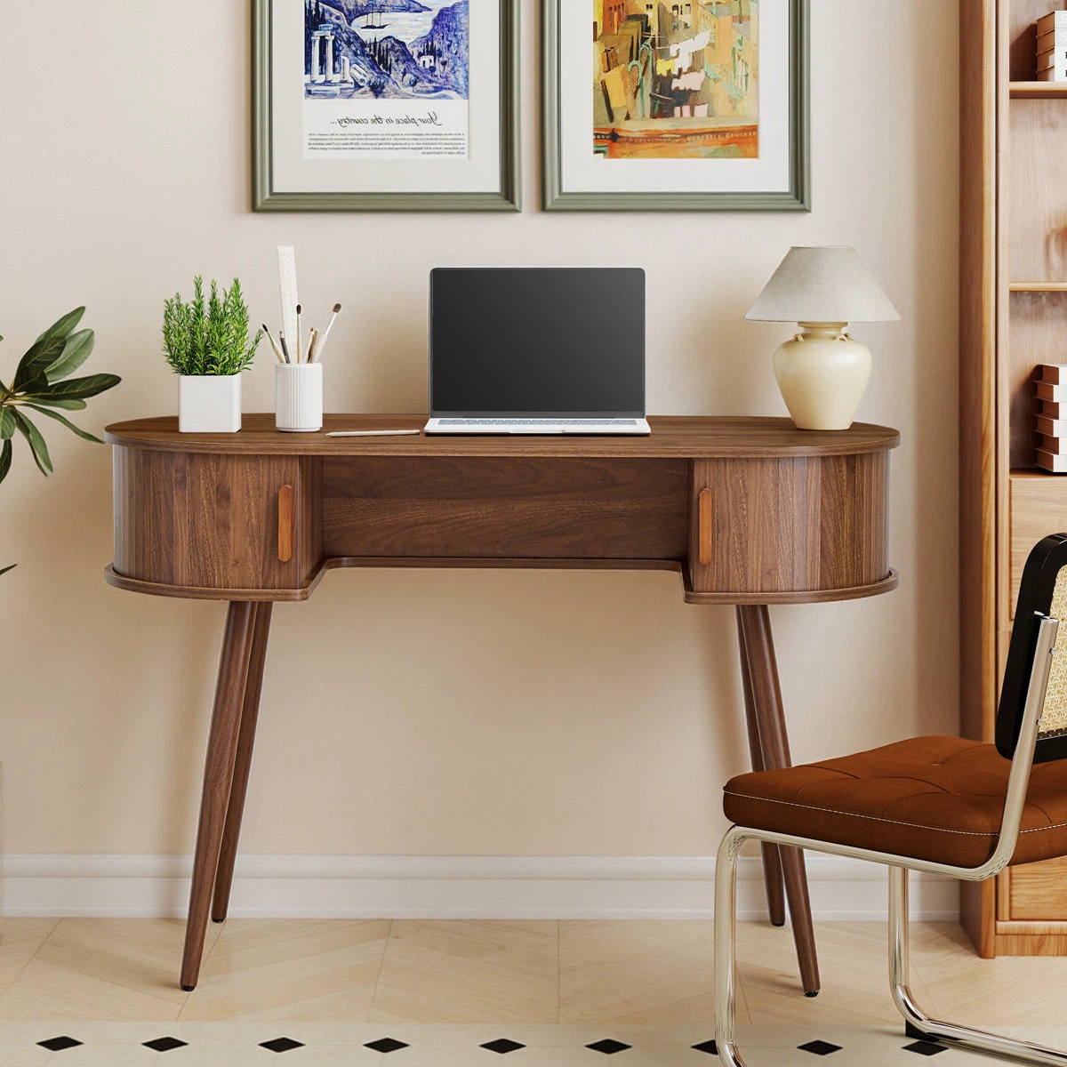 Mid-Century Modern Oval Office Desk with storage