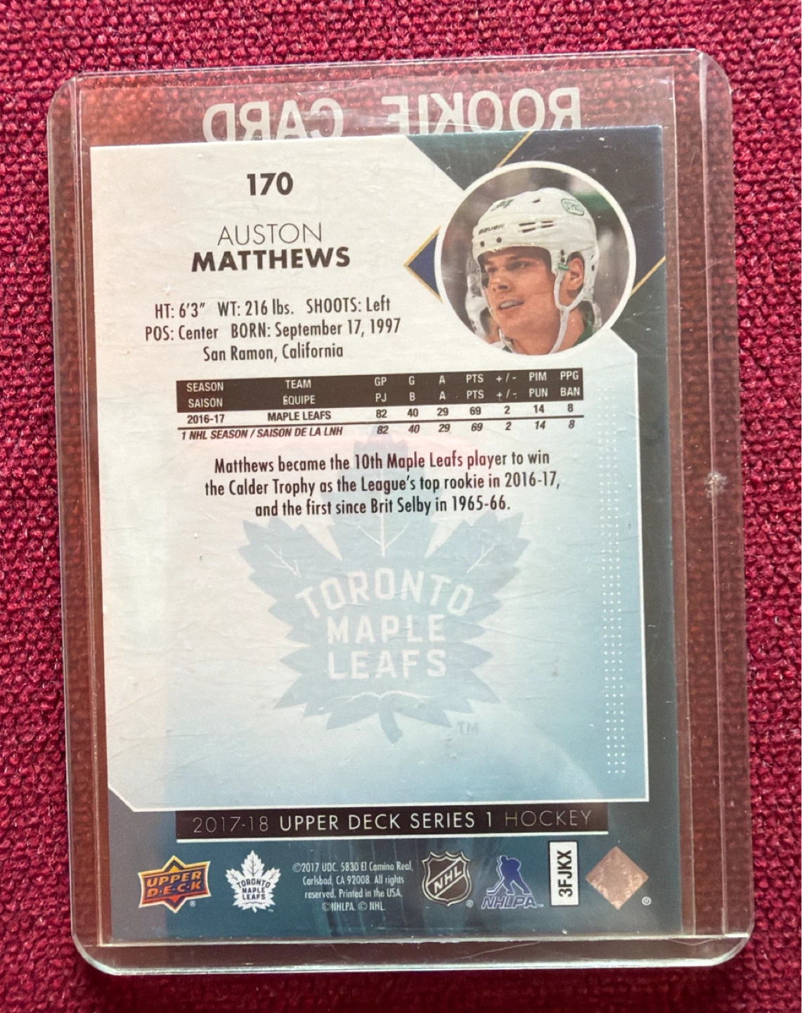 Auston Matthews Rookie Card 170 - 2017-18 Upper Deck Series - photo 2