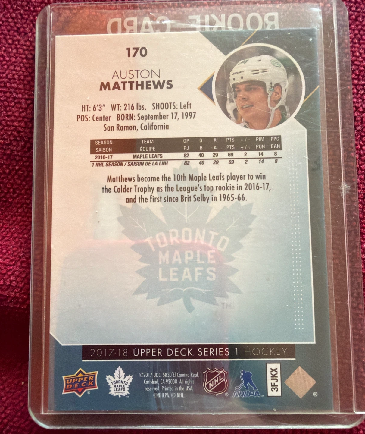 Auston Matthews Rookie Card 170 - 2017-18 Upper Deck Series - photo 3