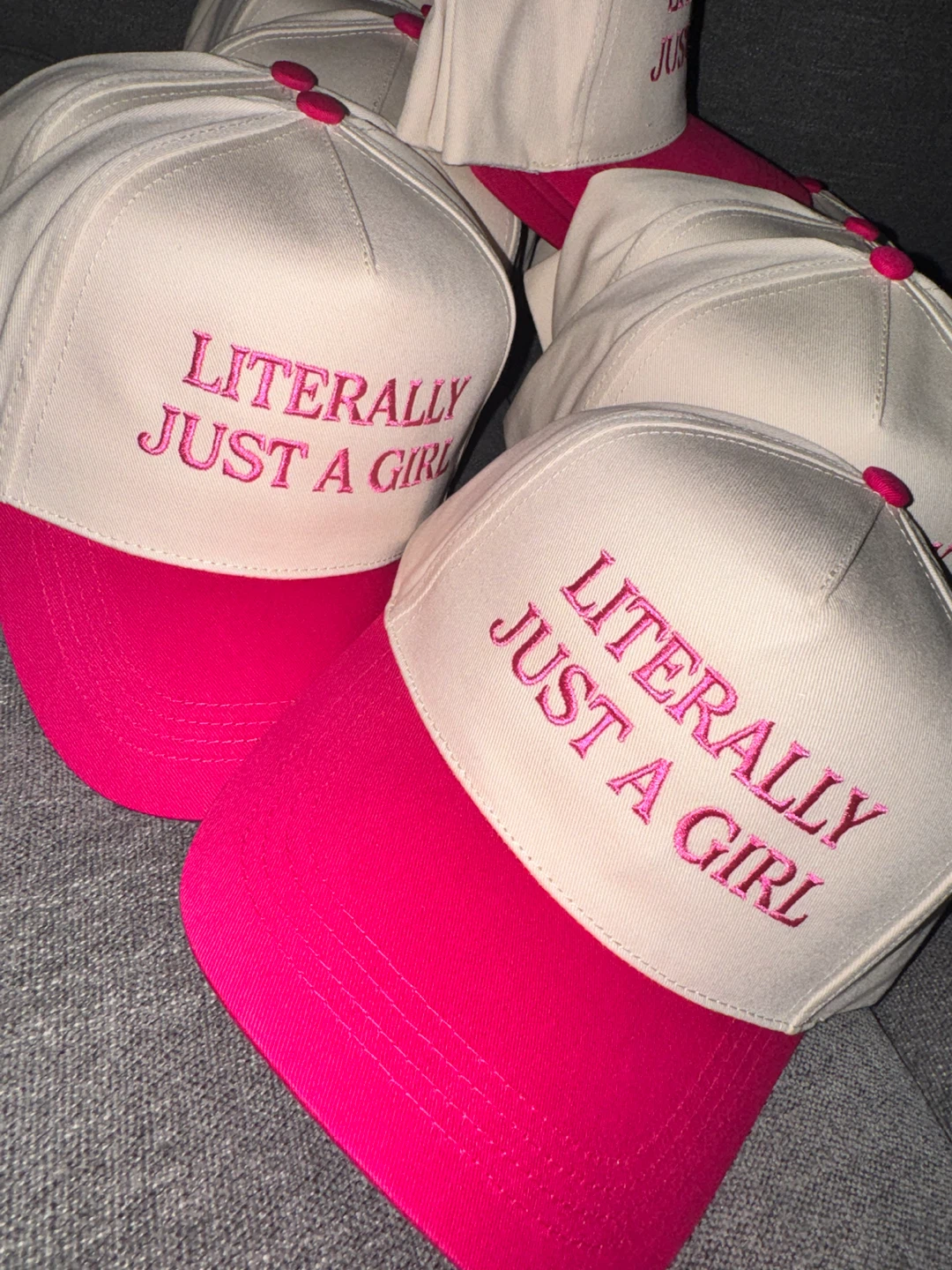 White & Pink "Literally Just A Girl" Baseball Cap